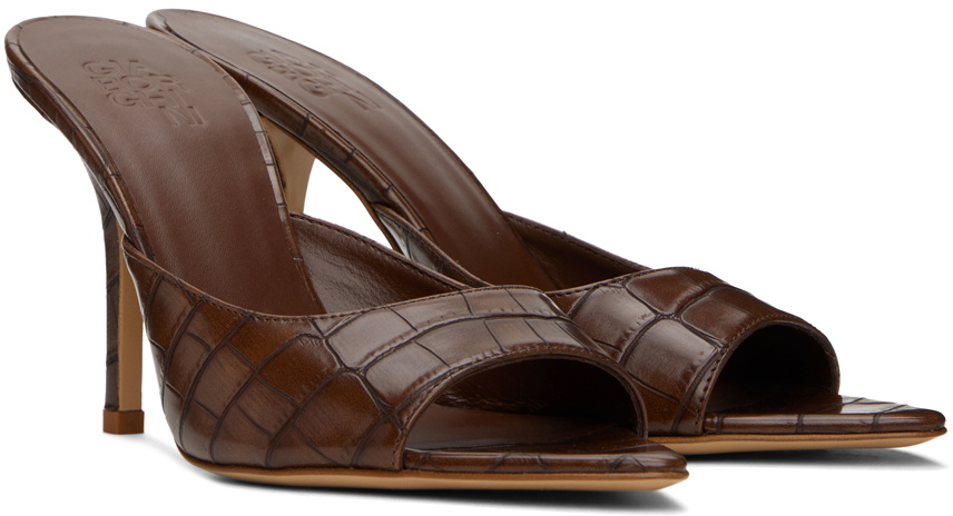 GIABORGHINI Brown Perni 04 Croc Heeled Sandals
