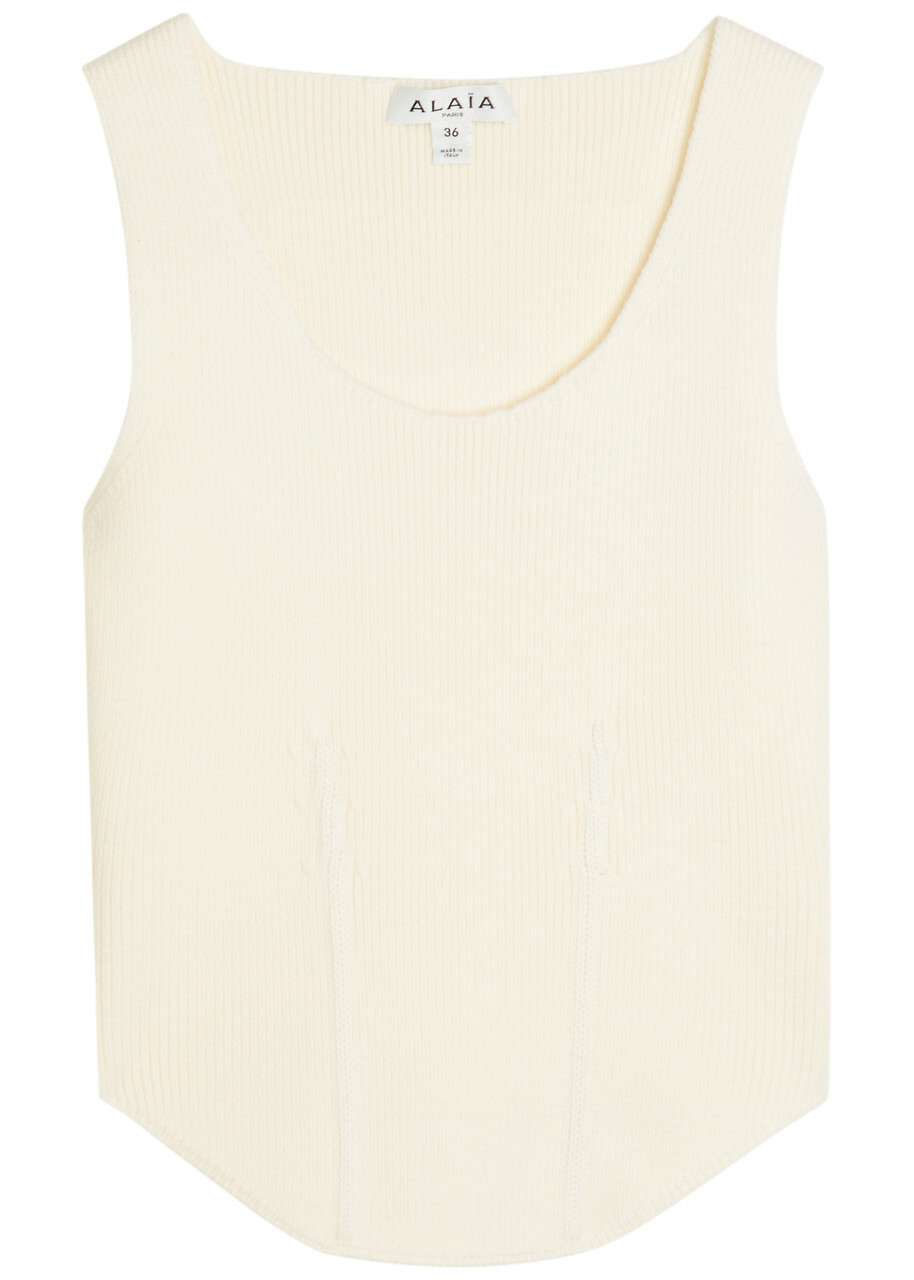 Alaïa Corset Fine-knit Wool-blend Vest top White
