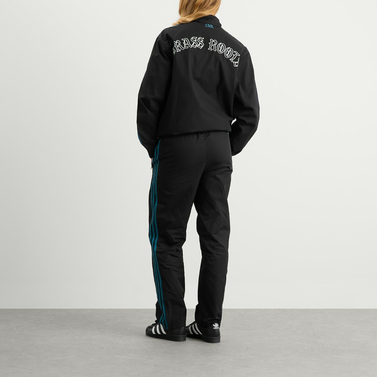 END. x adidas Track Top in Black/Real Teal
