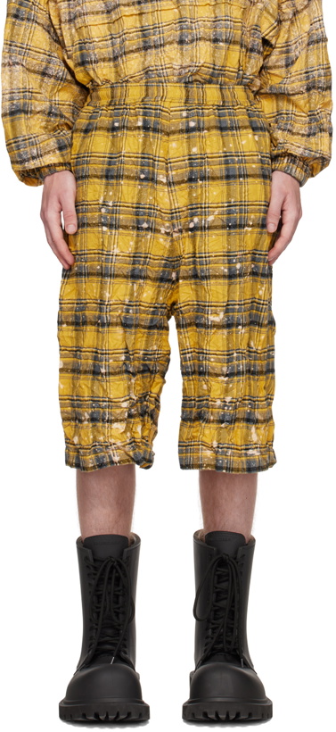 Photo: We11done Yellow Crinkled Check Shorts