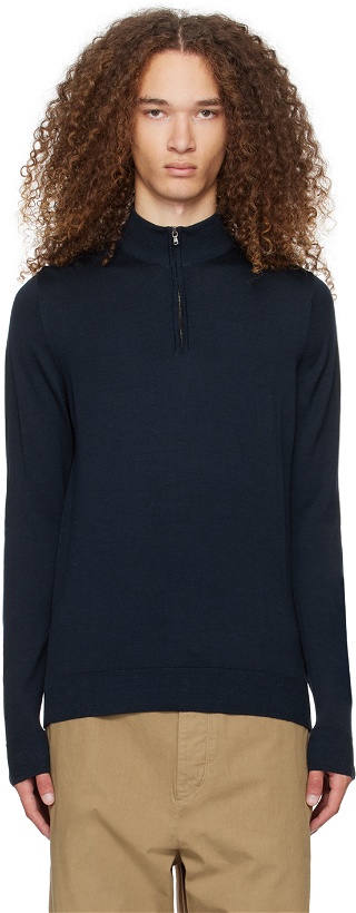 Photo: Sunspel Navy Half-Zip Sweater