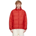 adidas Originals Red Padded Stand Collar Puffer Jacket