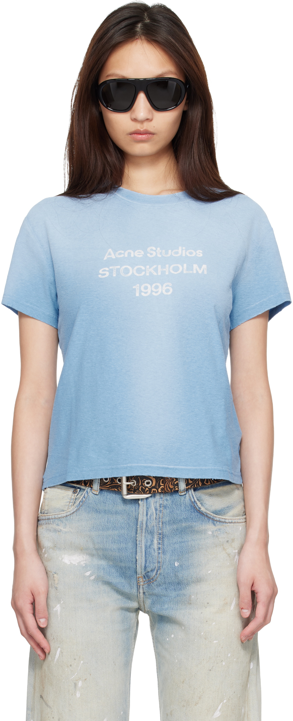Acne Studios Blue Fitted Logo T-shirt