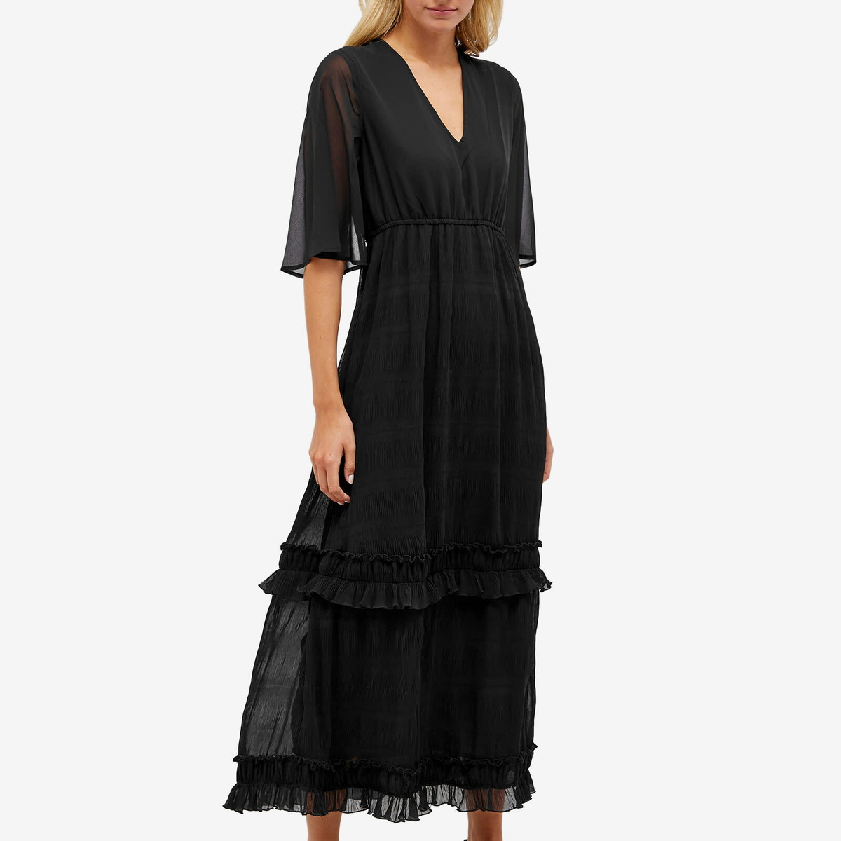 GANNI Women's Pleated Georgette V-neck Maxi Dress in Black