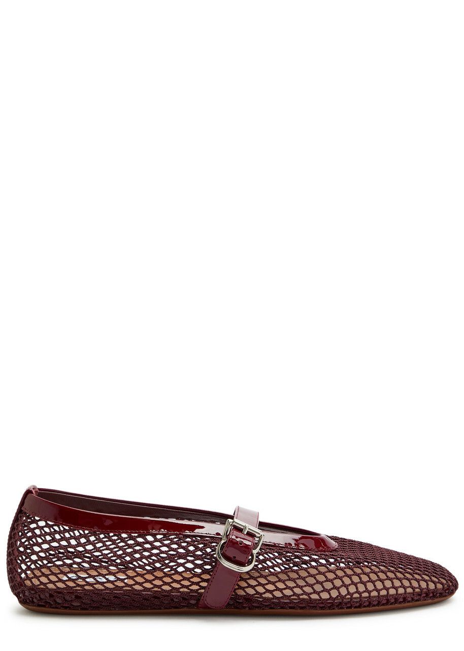ALAIA BALLET FLATS IN WHITE MESH FISHNET WITH GOLD HARDWARE