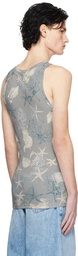 Versace Underwear Blue Barocco Sea Ribbed Tank Top