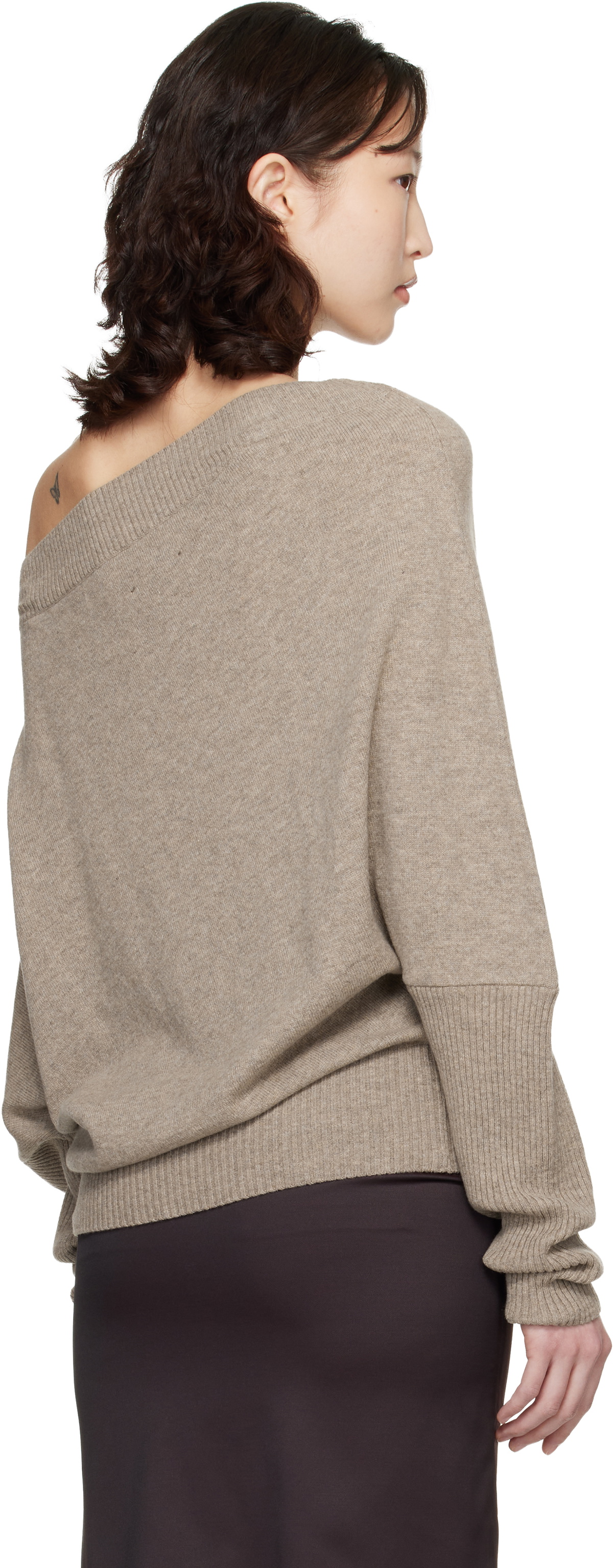 Cordera Taupe Merino Wool Off-Shoulder Sweater