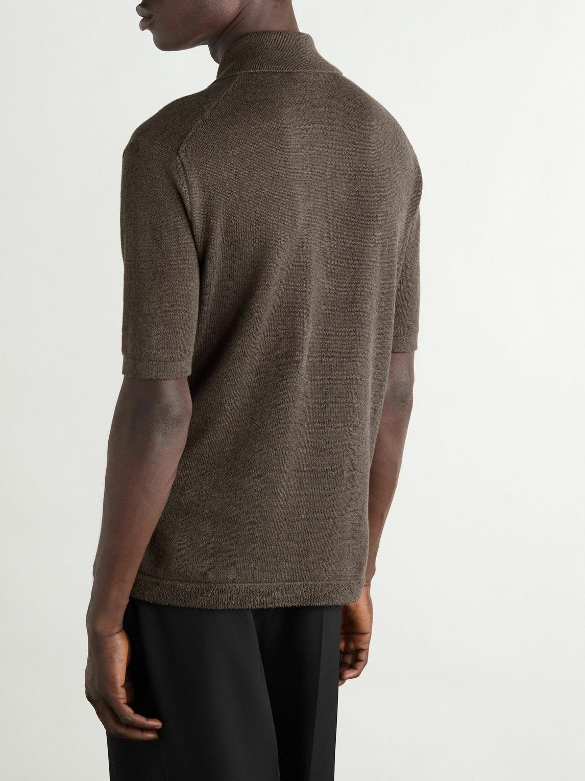 Bottega Veneta - Terry-Trimmed Linen and Cotton-Blend Polo Shirt - Brown