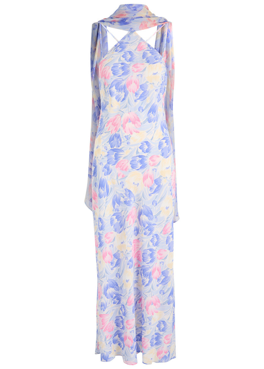 Rixo Hayley Printed Scarf-effect Midi Dress Lilac
