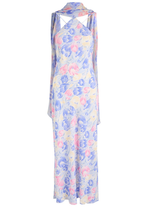 Photo: Rixo Hayley Printed Scarf-effect Midi Dress Lilac
