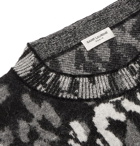 SAINT LAURENT - Slim-Fit Leopard-Jacquard Wool-Blend Sweater - Gray