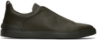 ZEGNA Khaki Triple Stitch Sneakers