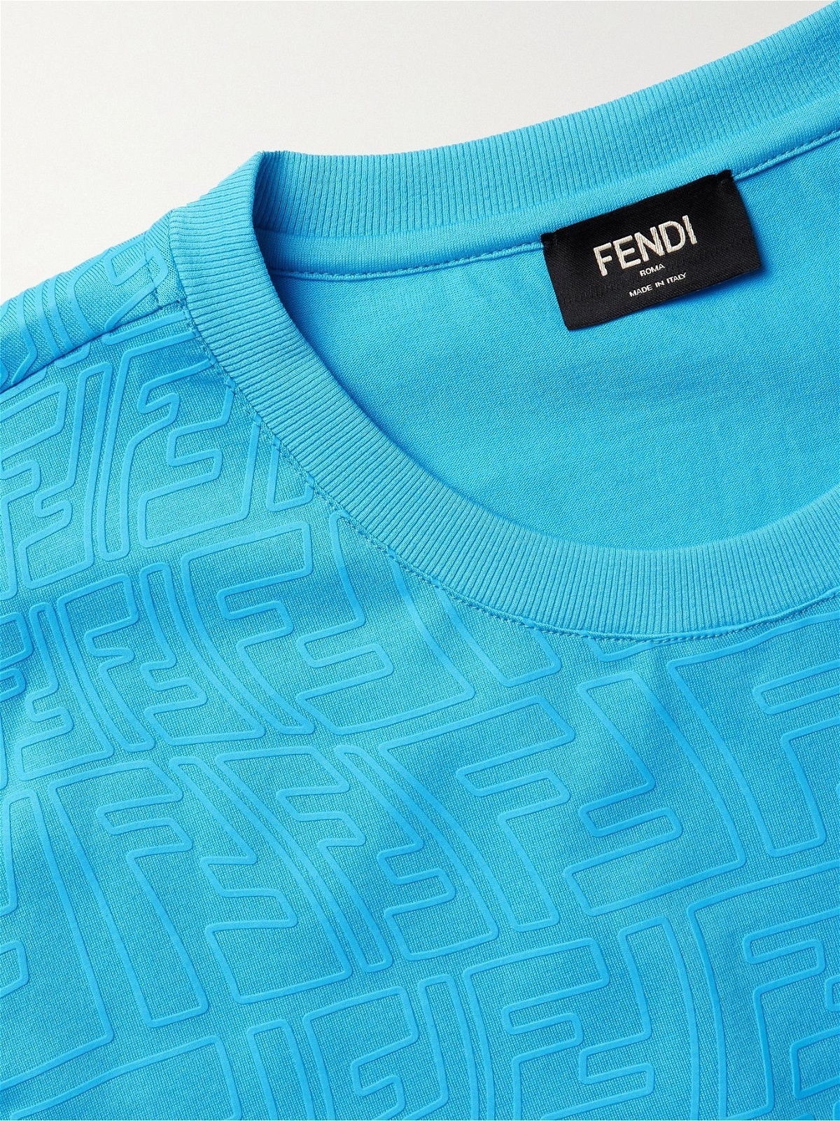 FENDI - Rubber-Printed Cotton-Jersey T-Shirt - Blue Fendi