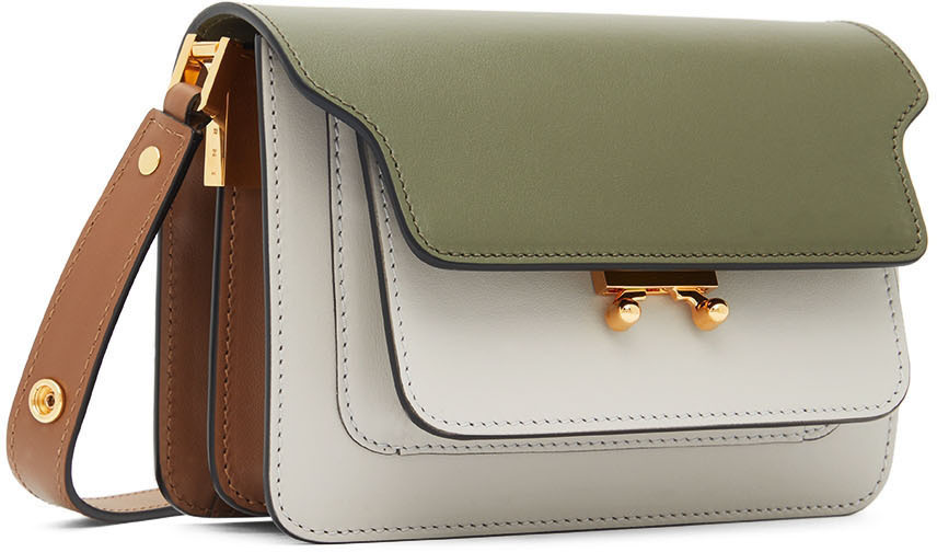 ☆MARNI☆ TRUNK Soft Calf & Raffia ミニバッグ OLIVE♪ ブラウン レザー製 Trunk Soft E/W バッグ | Marni