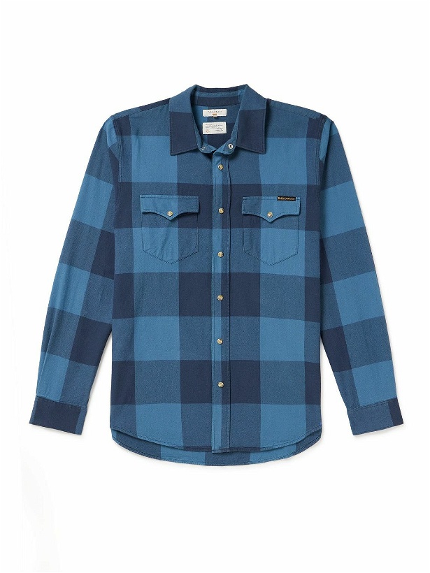 Photo: Nudie Jeans - George Checked Cotton-Twill Western Shirt - Blue