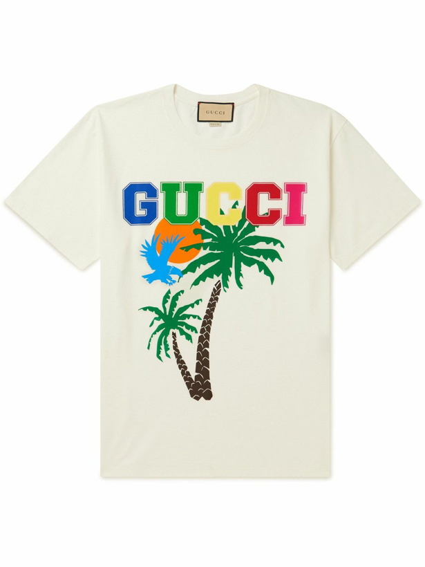 Photo: GUCCI - Printed Cotton-Jersey T-Shirt - Neutrals