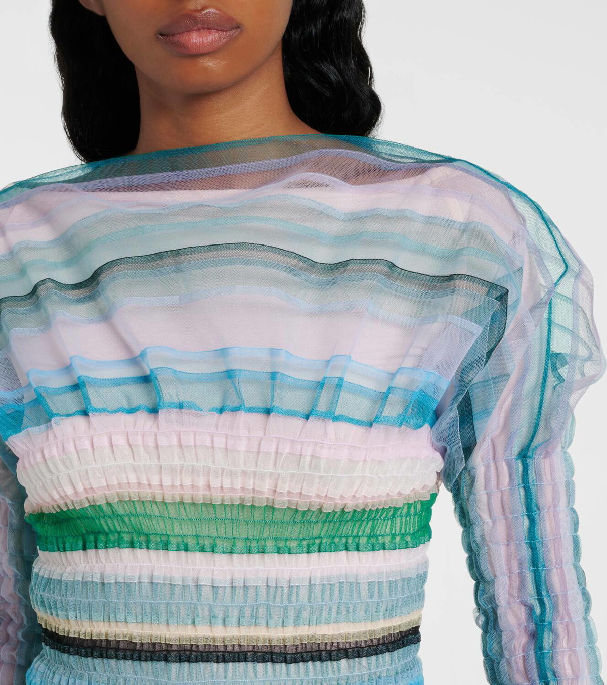 Susan Fang Striped sheer midi dress