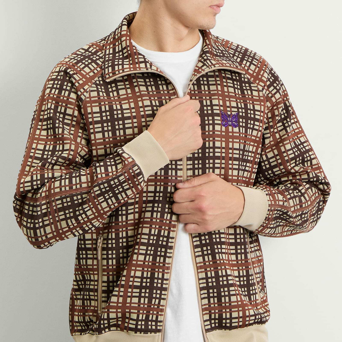 Needles Men's Poly Jacquard Track Jacket in Plaid Needles