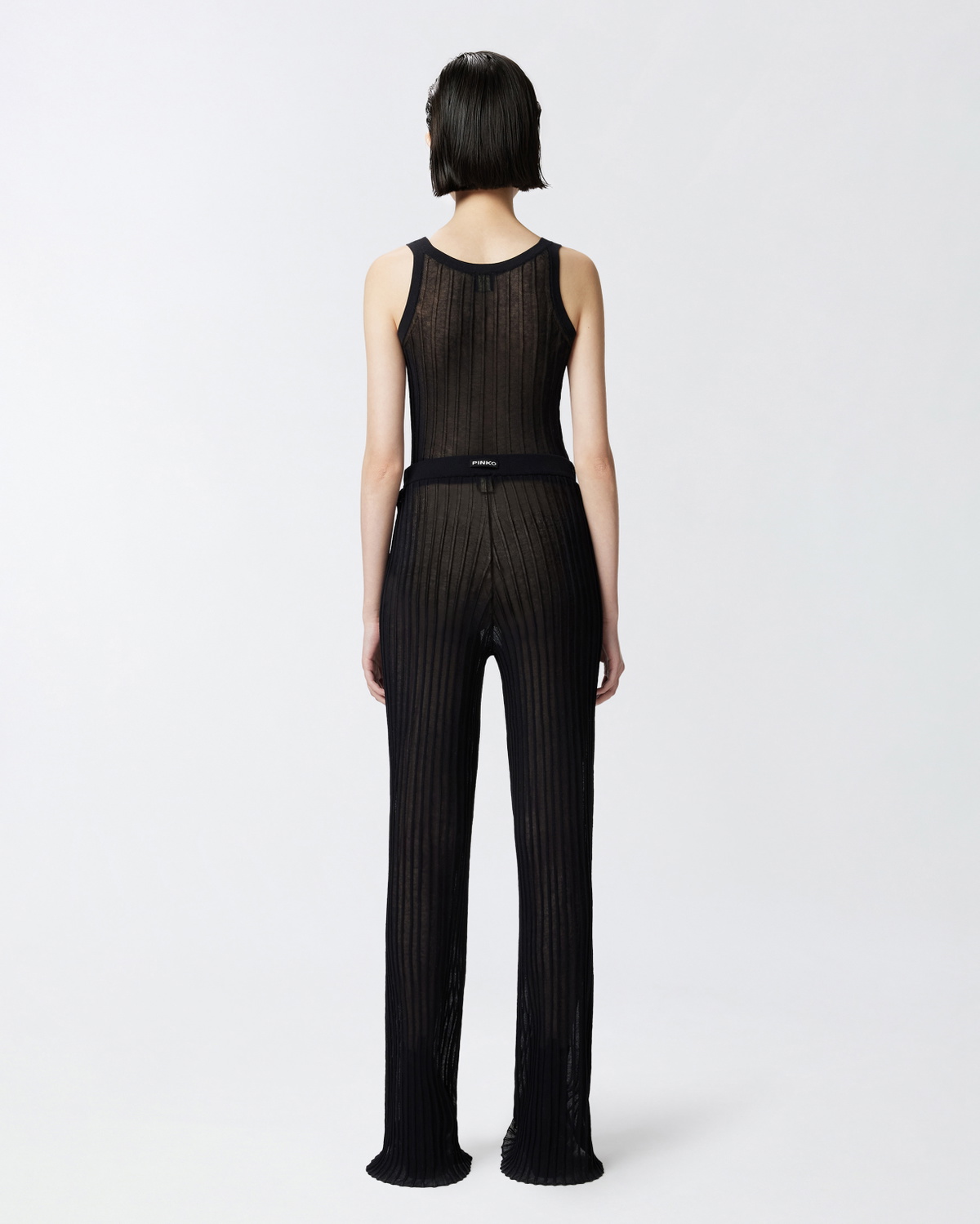 Pinko Lightweight Semi Sheer Ribbed Trousers Limo Black