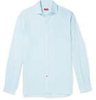 Isaia - Slim-Fit Logo-Embroidered Slub Linen Shirt - Blue