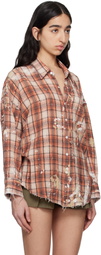 R13 Orange & Beige Shredded Seam Drop Neck Shirt