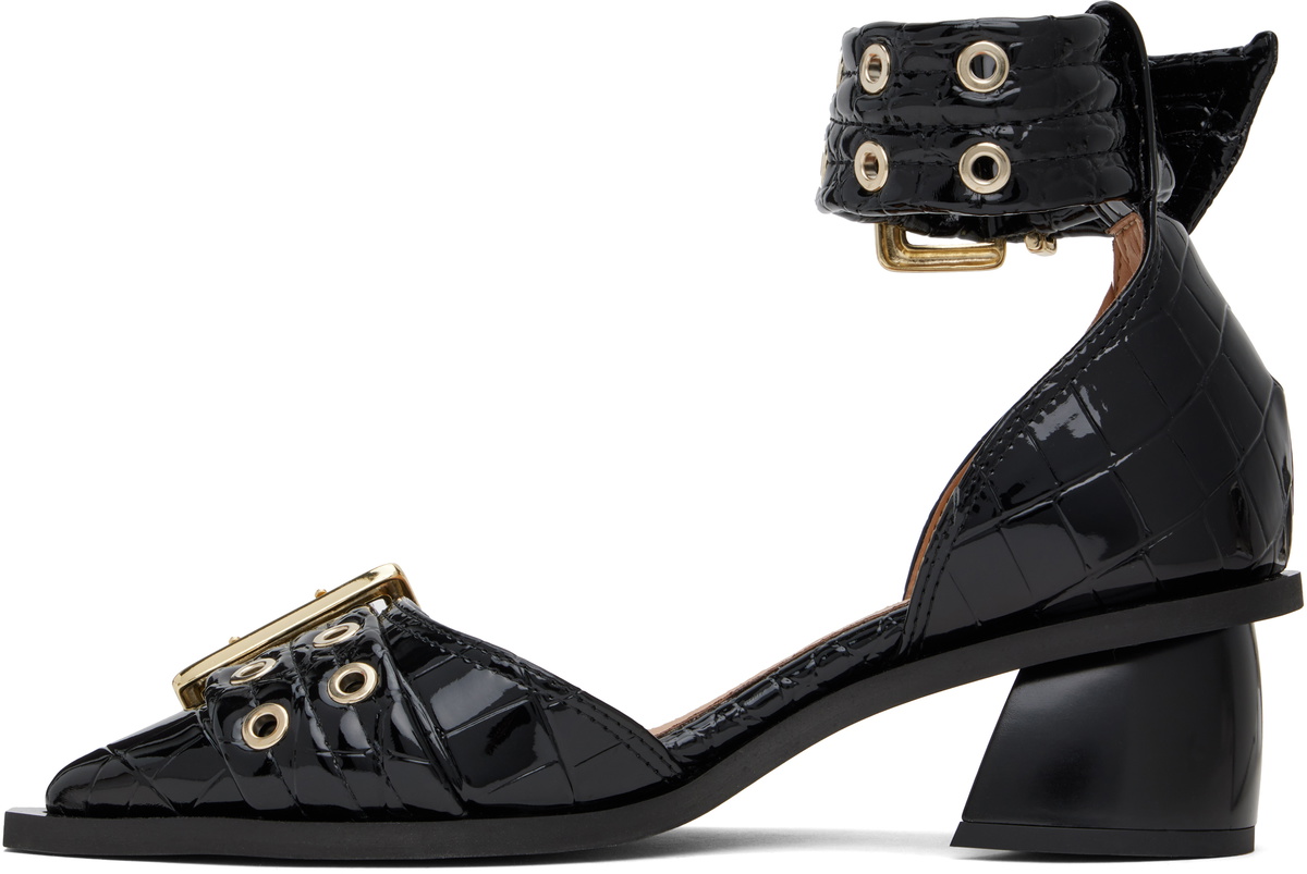 GANNI Black Feminine Buckle Open Cut Heels GANNI