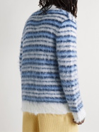 Marni - Striped Brushed Mohair-Blend Cardigan - Blue
