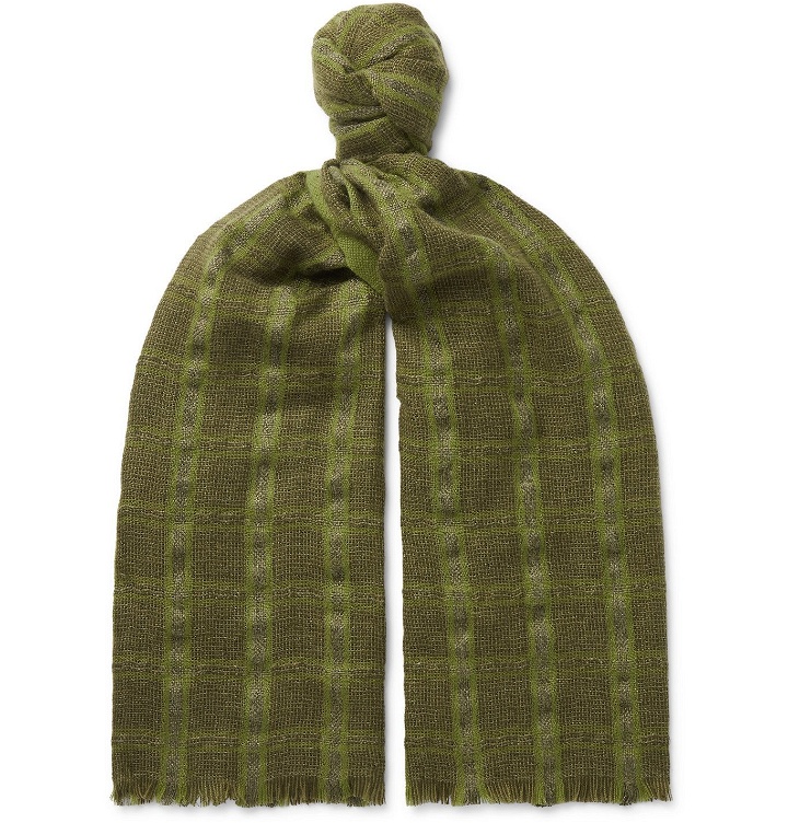 Photo: Loro Piana - Checked Linen and Cashmere-Blend Tweed Scarf - Green