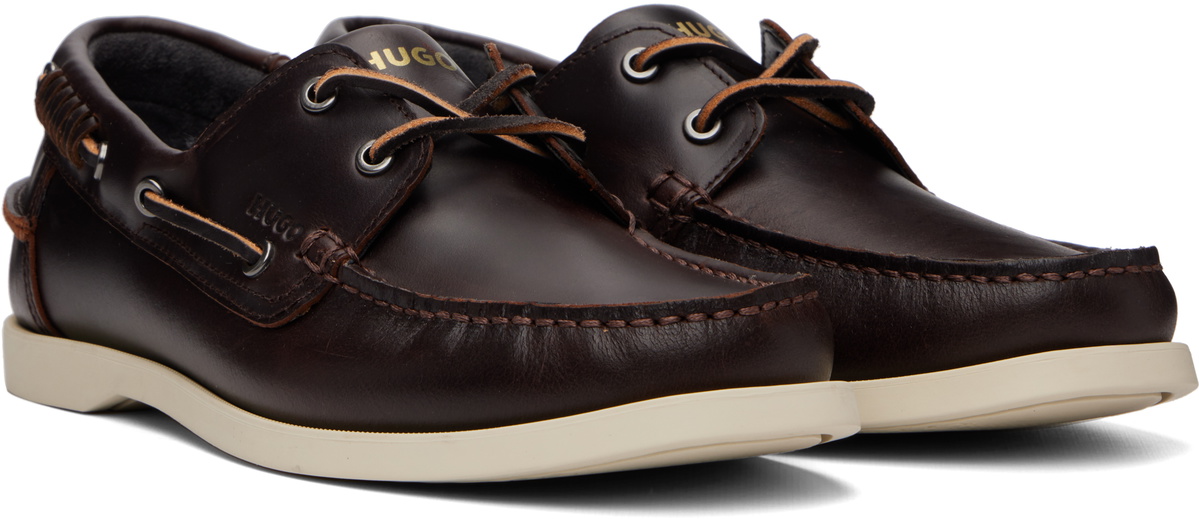 Hugo Brown Leather Lacing Detail Boat Shoes