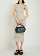 Pleats Please Issey Miyake Pleated Woven Midi Dress Beige