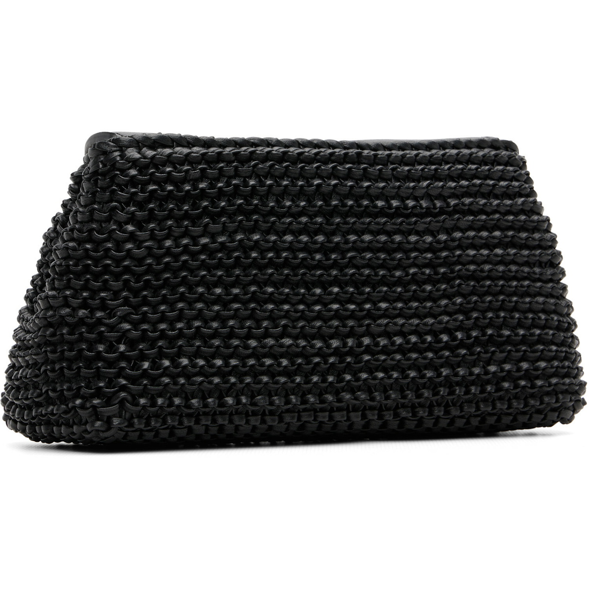TOTEME Black Mini T-Lock Woven-Leather Clutch