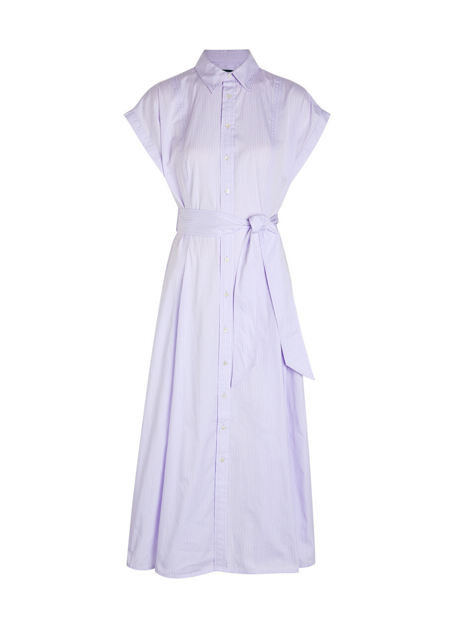 Polo Ralph Lauren Striped Belted Cotton Shirt Dress Purple