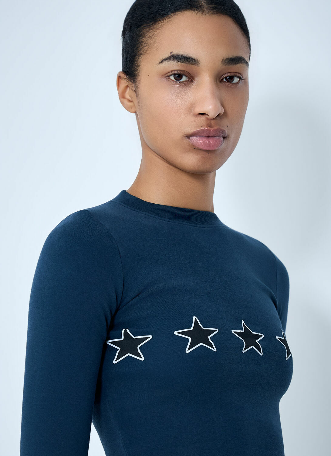 Balenciaga Star Embroidered Ribbed Top