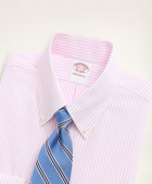 Brooks Brothers Men's Stretch Madison Relaxed-Fit Dress Shirt, Non-Iron Poplin Button-Down Collar Pencil Stripe | Pink
