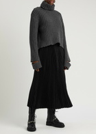 Helmut Lang Pleated Logo-jacquard Woven Midi Skirt Black