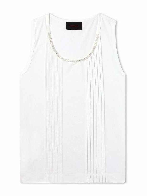 Photo: Simone Rocha - Faux Pearl-Embellished Pleated Cotton-Jersey Tank Top - White