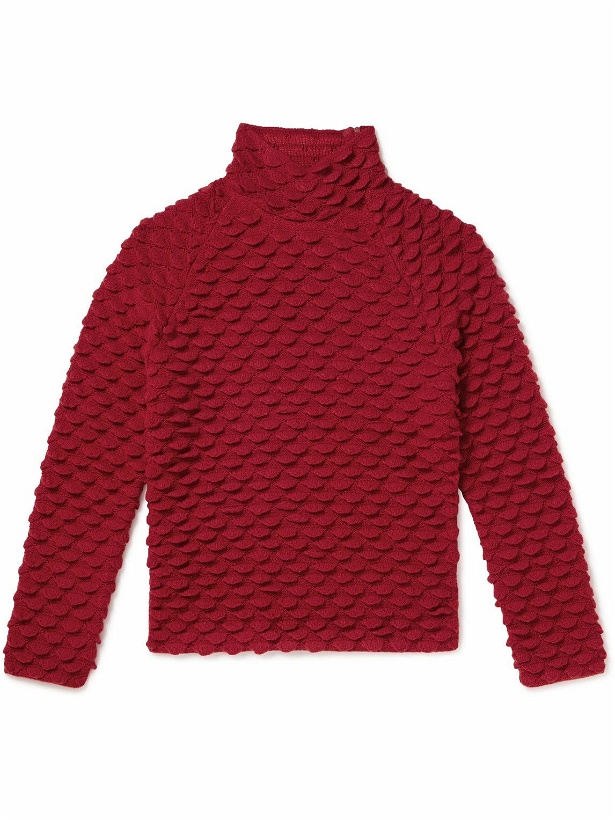 Photo: Bottega Veneta - Fish Scale Wool-Blend Mock-Neck Sweater - Red
