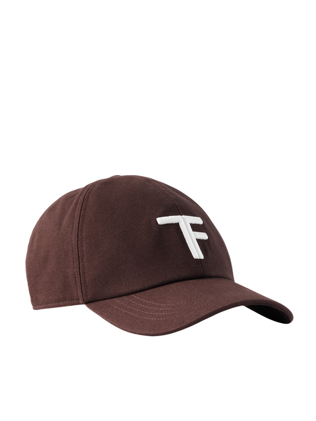 Photo: TOM FORD - Leather-Trimmed Logo-Embroidered Cotton-Twill Baseball Cap - Brown