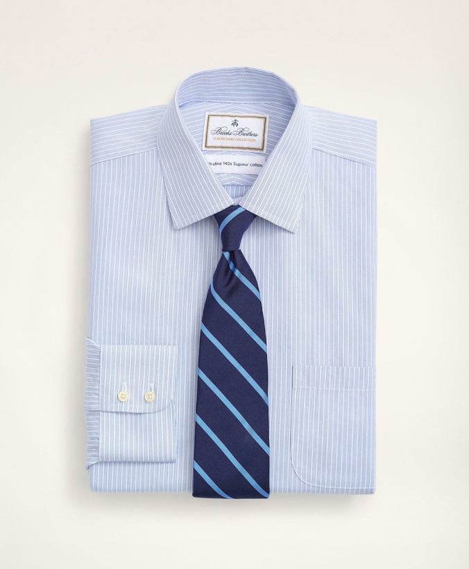 Photo: Brooks Brothers Men's Madison Relaxed-Fit Dress Shirt, Non-Iron Ultrafine Twill Ainsley Collar Triple Stripe | Blue