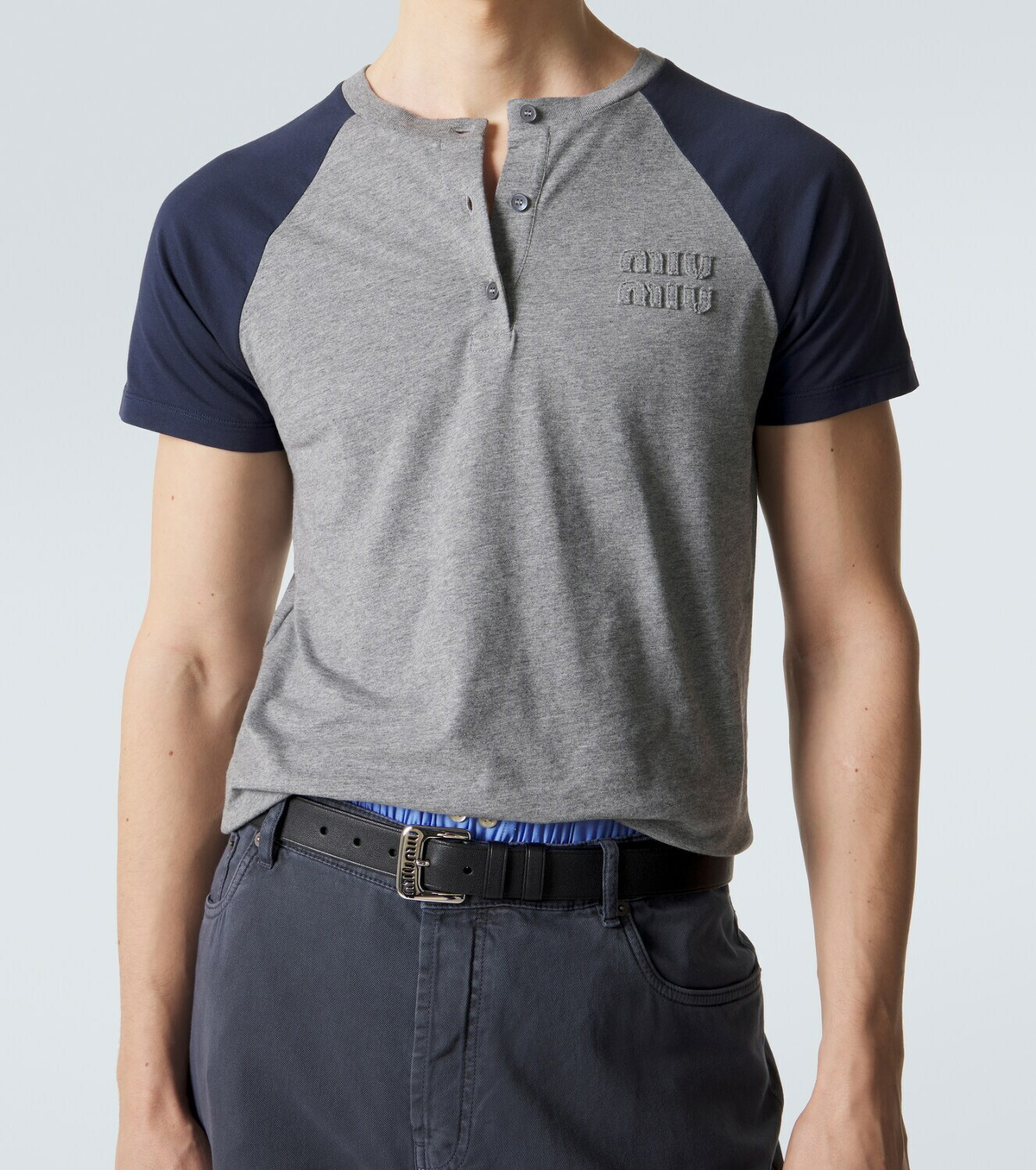Miu Miu Logo cotton jersey Henley shirt