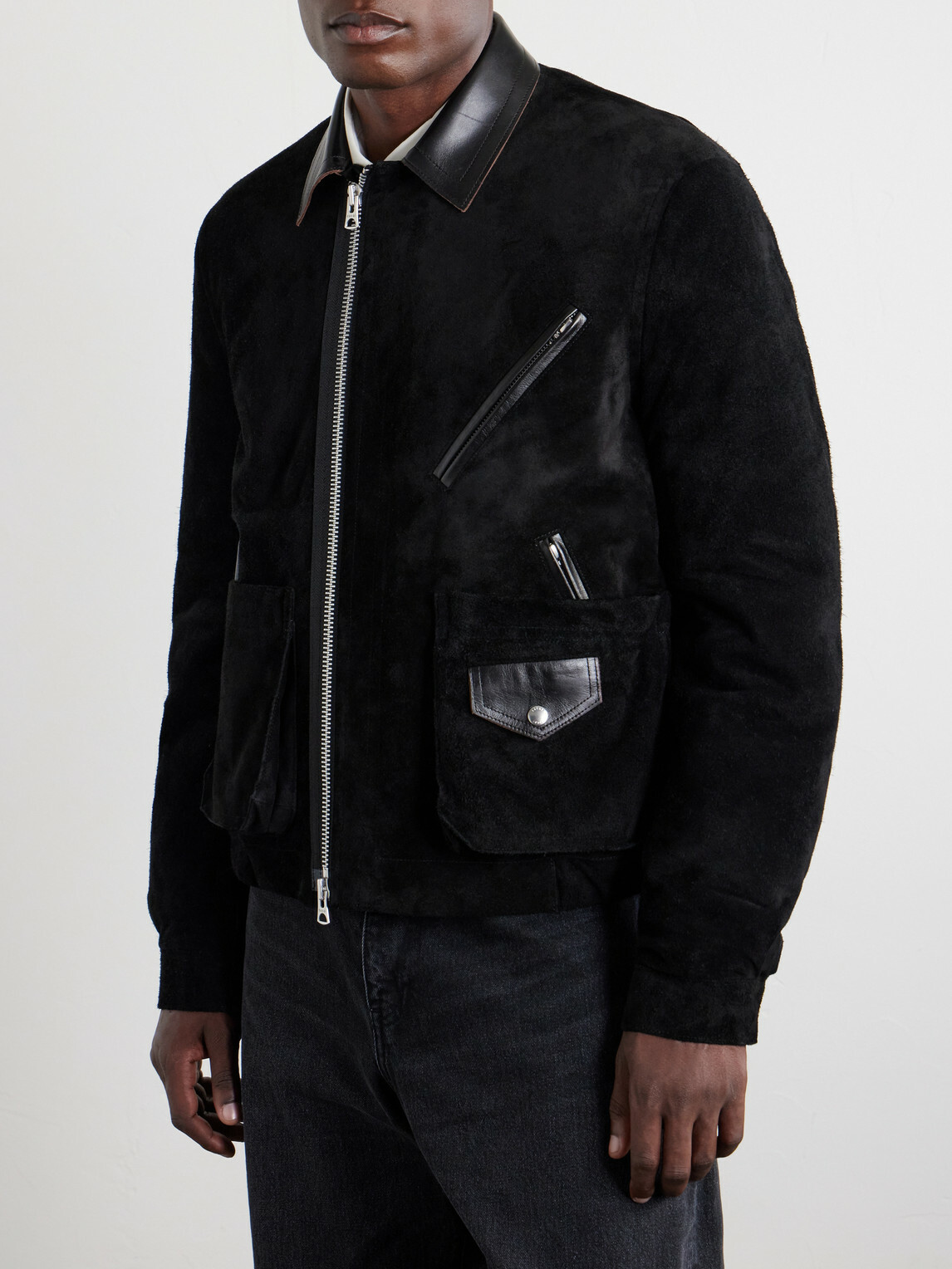 Sacai - Leather-Trimmed Suede Jacket - Black