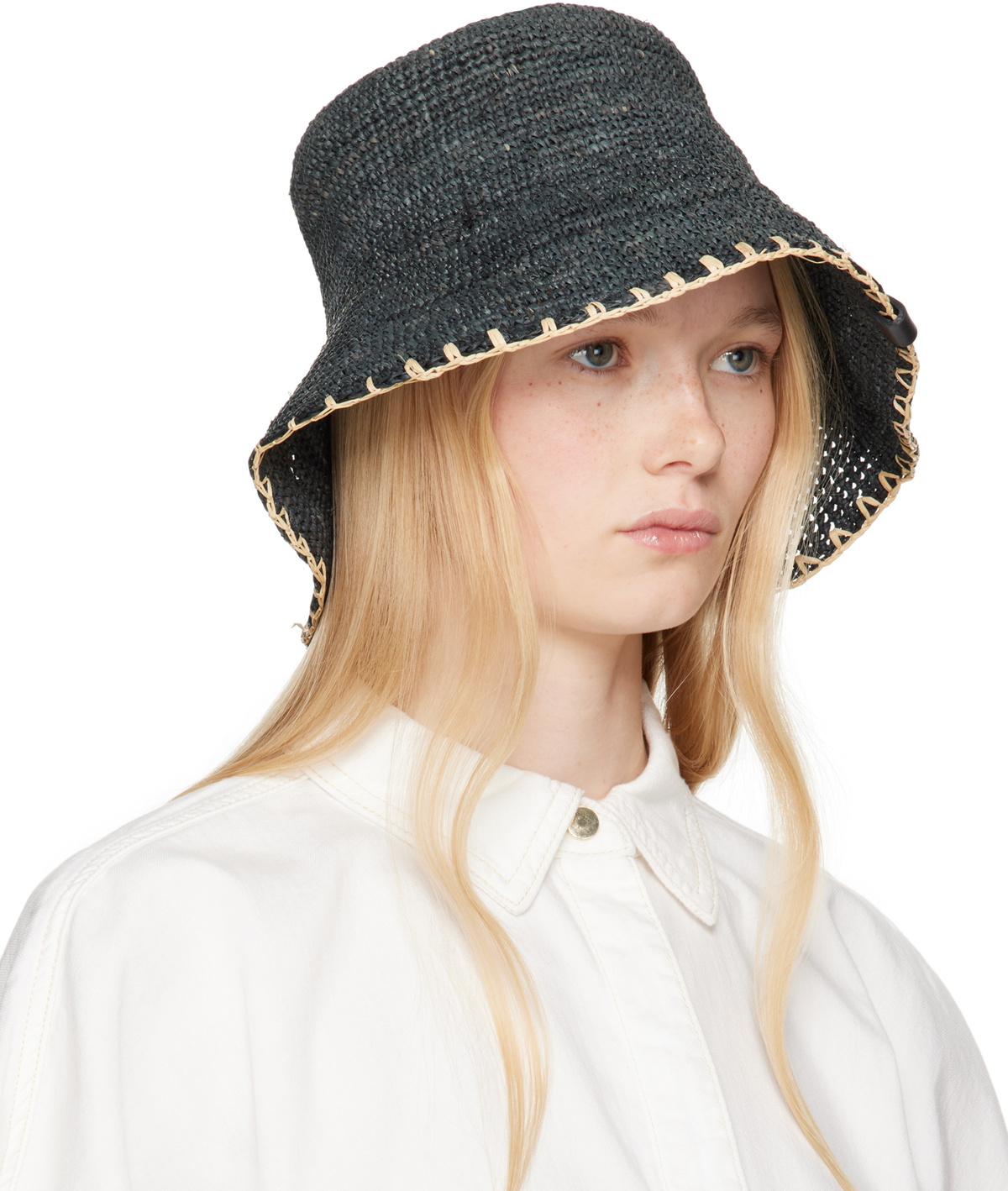 rag & bone Black Jade Rollable Raffia Bucket Hat