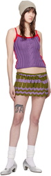 Edward Cuming Khaki & Purple Scalloped Miniskirt