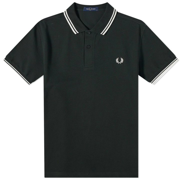 Photo: Fred Perry Men's Twin Tipped Polo Shirt in Night Green/Snow White