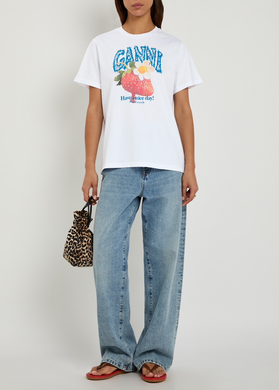 Ganni Printed Cotton T-shirt White