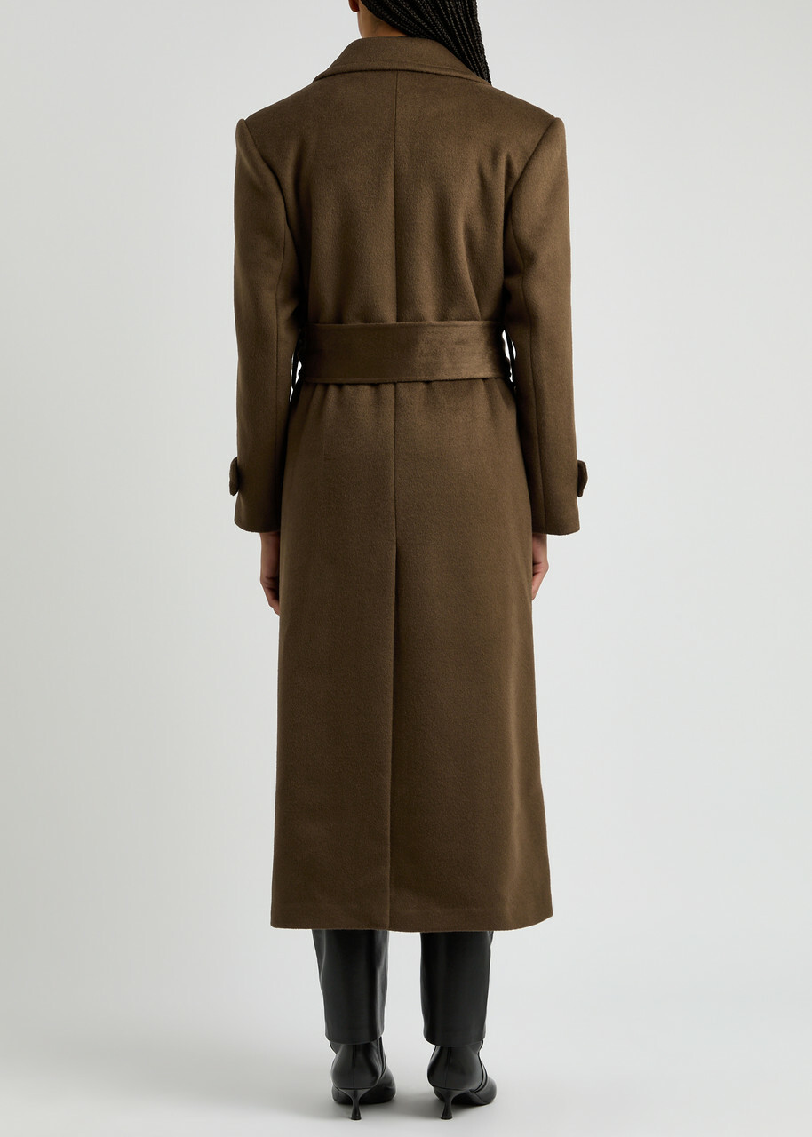 Aexae Double-breasted Belted Wool-blend Coat Brown