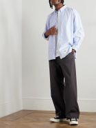 WTAPS - Button Down-Collar Logo-Appliquéd Panelled Striped COOLMAX® Shirt - Blue