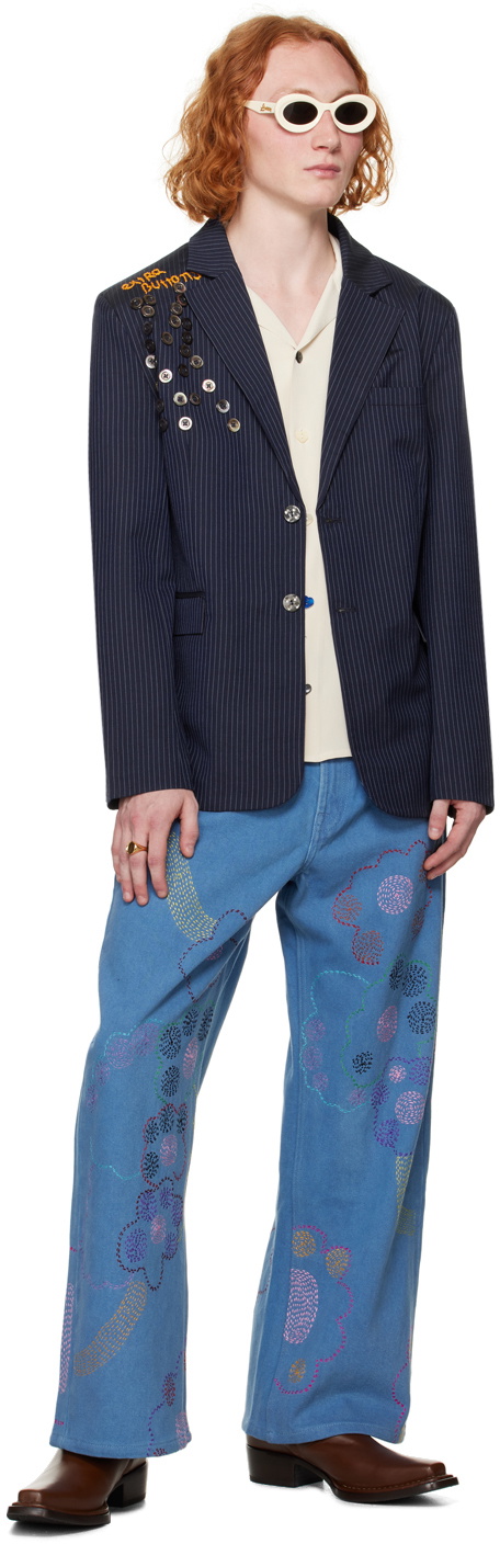 Glass Cypress Navy Pinstripe Blazer