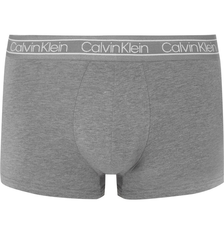 Photo: Calvin Klein Underwear - Mélange Stretch-Cotton Boxer Briefs - Gray