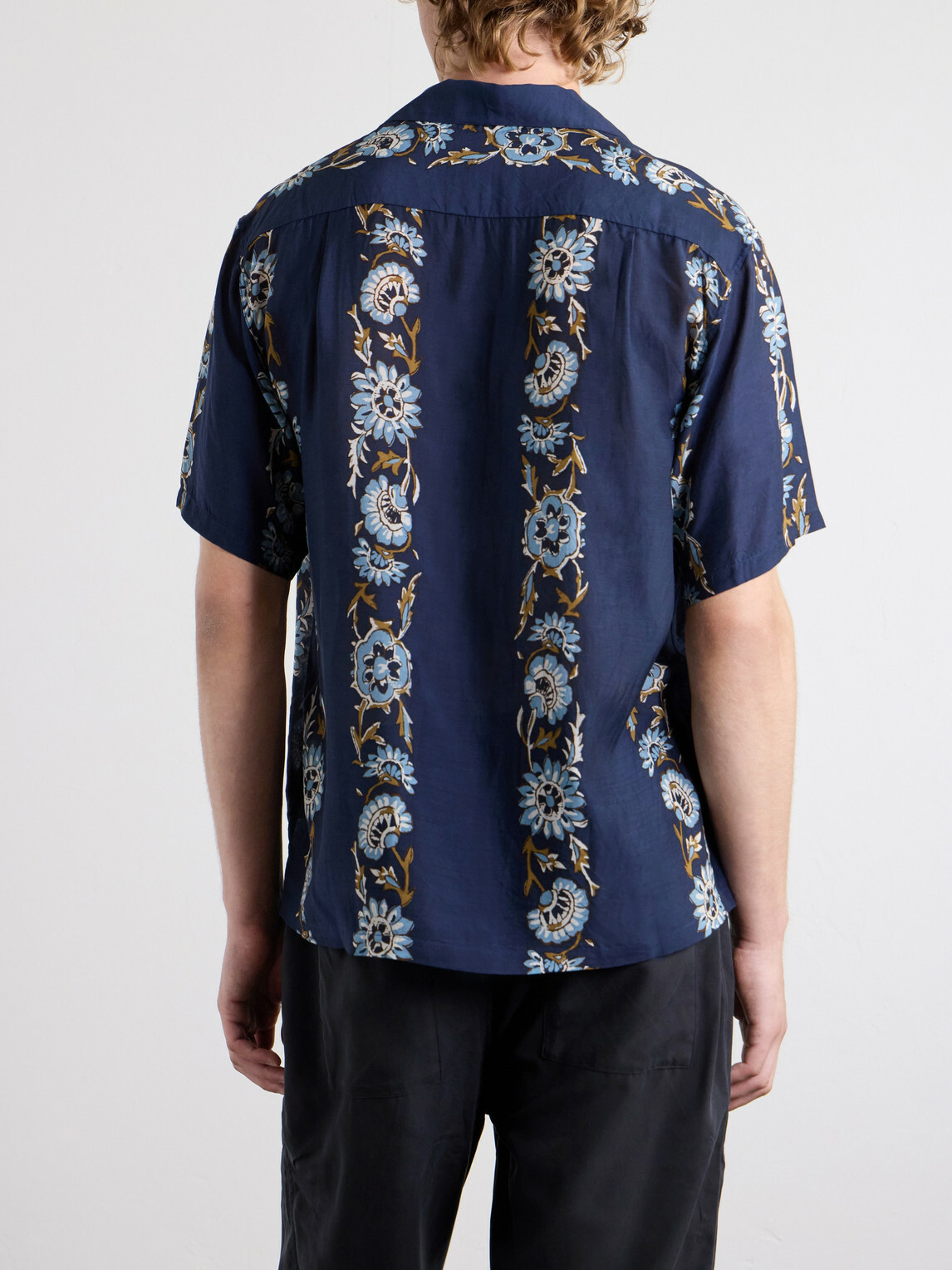 KAPITAL - Toggle & Maille Convertible-Collar Printed Woven Shirt - Blue